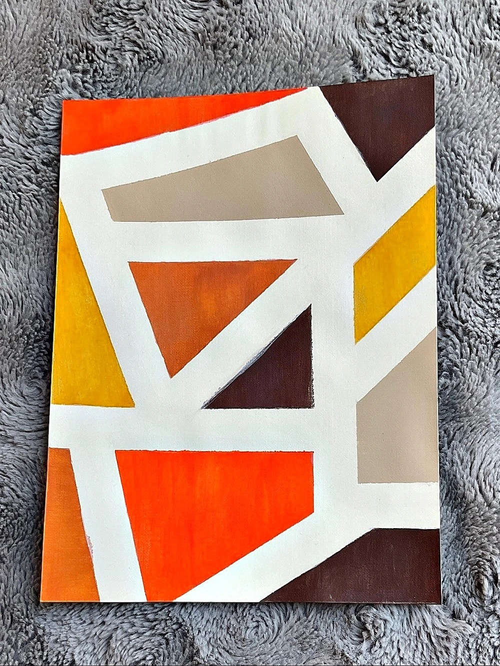 Geometric Abstract Background Painting in White & Orange